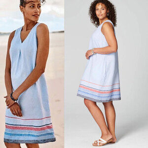 J.Jill 100% Linen A-Line Sleeveless Midi Dress Cornflower Multi Size XL